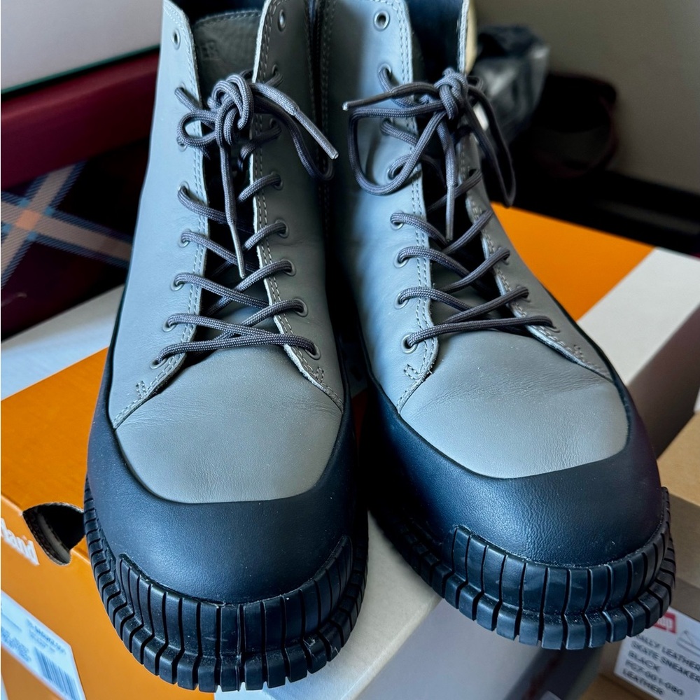 Camper Gray and Black Ankle Boots